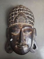 2 Timber Buddha Masks & Buddha Canvas - 5