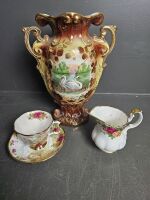 Royal Albert Old Country Rose Teacup Saucer & Jug & Ceramic Vase