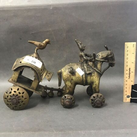 Antique Bronze Horse & Carriage - As Is