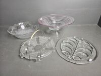  Large Crystal Bowl & Large Glass Centrepiece.Bowl, Lalique Style Serving Basket & Orrefors Crystal Serving Platter