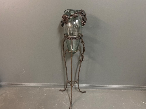 Decorative Italian Style Metal Decanter Holder with Heavy Round Bottom Jug