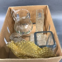 Box Lot of Glass & Crystal Vases, Dishes etc.