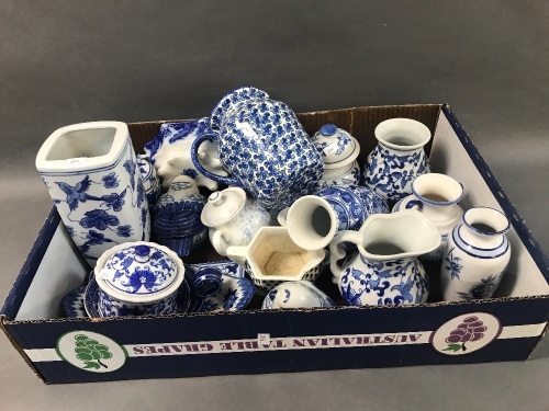Box Lot of Asstd Blue & White Ceramics