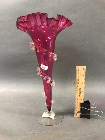 Victorian Cranberry Glass Trumpet Vase - As Is