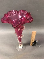 Victorian Cranberry Glass Trumpet Vase - As Is - 2