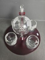 Glass Decanter & Glasses on Wooden Tray - 3