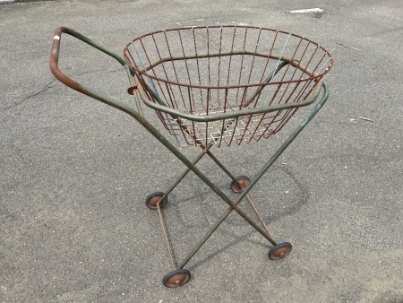 Vintage Metal Laundry Trolley and Basket