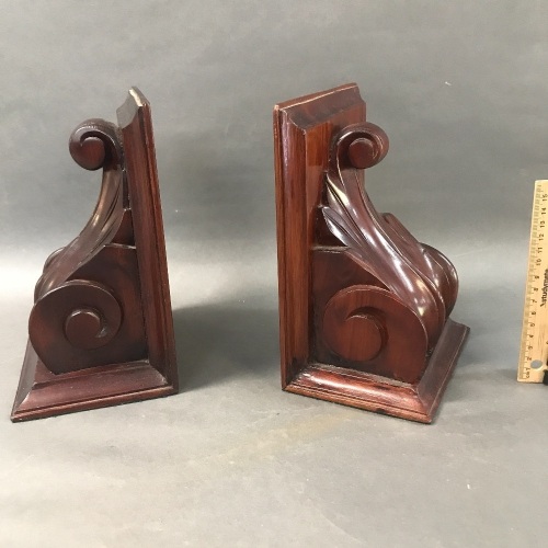 Pair of Carved Mahogany Bookends