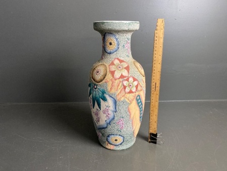 Vintage Chinese Porcelain Vase with Hand Decorated Crackle Floral Finish