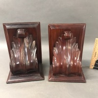 Pair of Carved Mahogany Bookends - 2