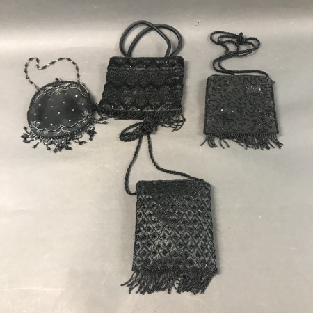 Collection of 4 Assorted Black Beaded Bags / Purses