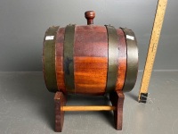 Small Wooden Keg with Brass Tap on Stand  - 2