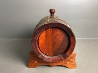 Small Wooden Keg with Brass Tap on Stand  - 3