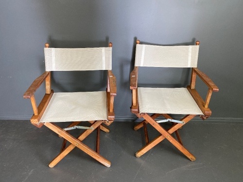 2x Teak Folding Directors Chairs