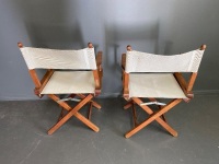 2x Teak Folding Directors Chairs - 2