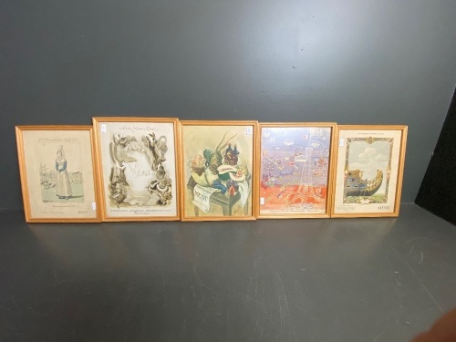 Set of 5 Framed SS Normandie Menus