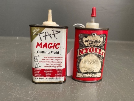 2x Vintage Lubricating Tins - NYOIL (3.25oz) and TAP MAGIC (4oz)