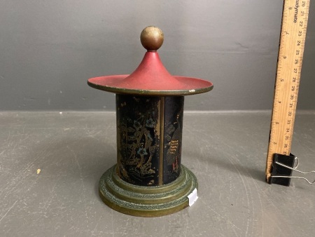 Chinoiserie Brass Cigarette Holder/Dispenser with Hat Lid