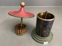 Chinoiserie Brass Cigarette Holder/Dispenser with Hat Lid - 3