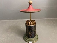 Chinoiserie Brass Cigarette Holder/Dispenser with Hat Lid - 4