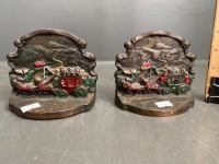 Pair Cast Iron and Painted Book Ends