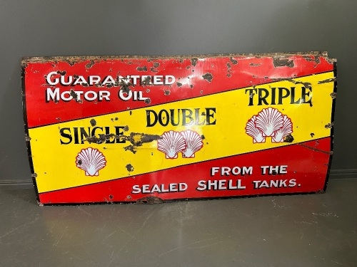 Large Shell Enamel - Single Double Triple - Motor Oil Sign C1920s (early and rare Australian sign)