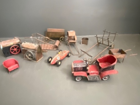 Selection of Vintage Metal Cars, Carriage and Toys