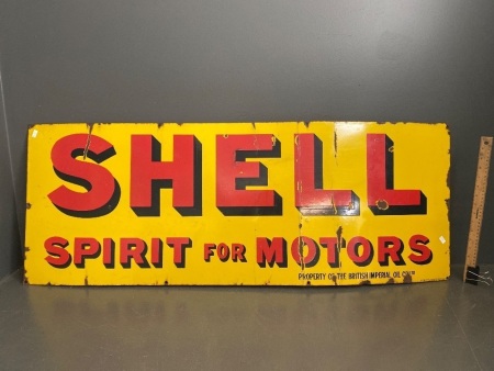 Shell - Spirit for Motors Original (pre 1928) Enamel Sign (Simpsons Adelaide)