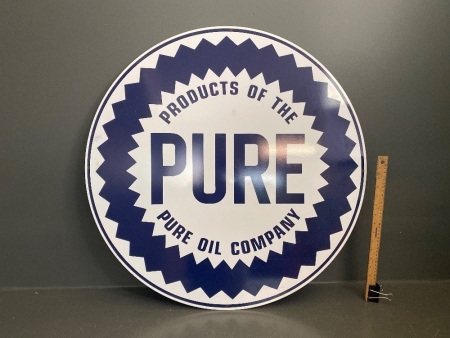 Pure Motor Oil Sign (ex USA) Round Metal Sign