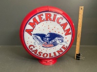 Globe with glass convex lenses American Gasoline petrol pump top - app. 400mm dia. - 3