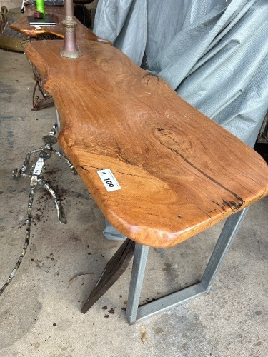 Timber slab side table on galvanised steel legs