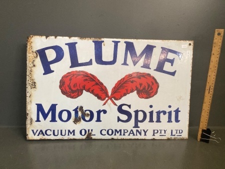 Plume Original Enamel Double Sided Post Mount Sign C.1920s Victoria Enamel Works Geelong