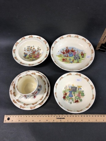 5 Pieces of Vintage Royal Doulton Bunnykins China + 1 Newer Bowl