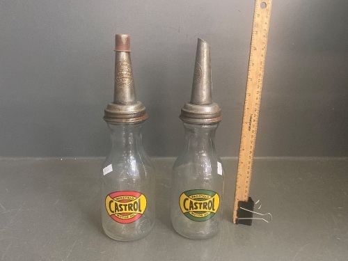 Wakefield Castrol Glass One Quart Oil Bottles x 2