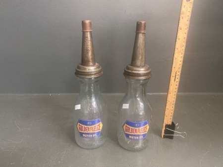 Golden Fleece Glass One Quart Oil Bottles x 2