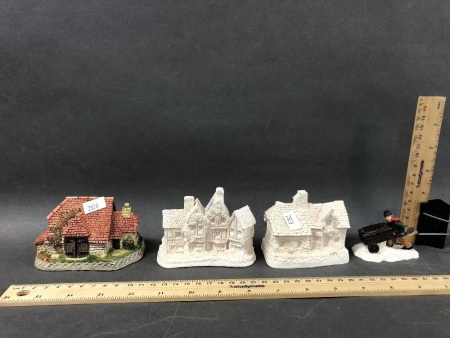 Box Lot of 3 David Winter Cottages (2 Unpainted) inc. Harvest Barn + 1 Other