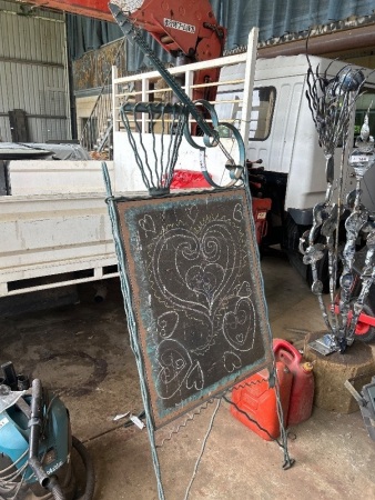 Free standing blackboard with hand-forged steel frame