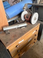 Renegade 8in bench grinder mounted on drawer bench