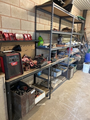 2x lightweight shelving units and bench