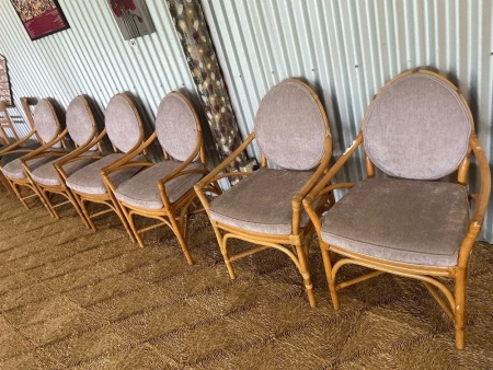 Set of 6 cane armchairs with cushions