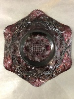 Williamsburg Purple Floral Pattern Carnival Glass Bowl - 3