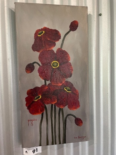 “Poppies” signed Sue Hourigan oil on canvas