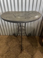 Wrought iron table with cut out for wall