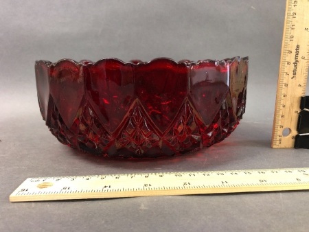 Vintage Blood Red Pressed Glass Bowl C1930's