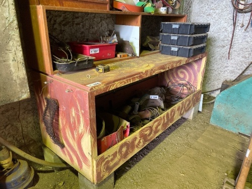 Yellow work bench with pine top shelf