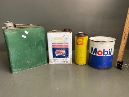 Selection of 4 Grease and Fuel Cans/Tins