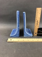 Pair of Early Australian, Glazed, Slab Made Bookends incised with Ships & G.Wilson Blue on Bottom - 2