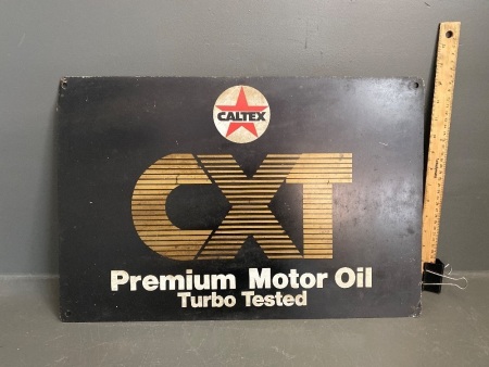 Caltex CXT oil bottle metal rack sign