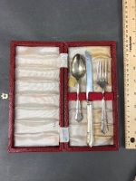 S.Silver Jam Knife + 2 S.Sil. Cup Holders & Boxed EPNS 3 Piece Cutlery Set - 6