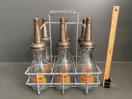 6 x Golden Fleece Quart Oil Bottles in Wire Carry Basket